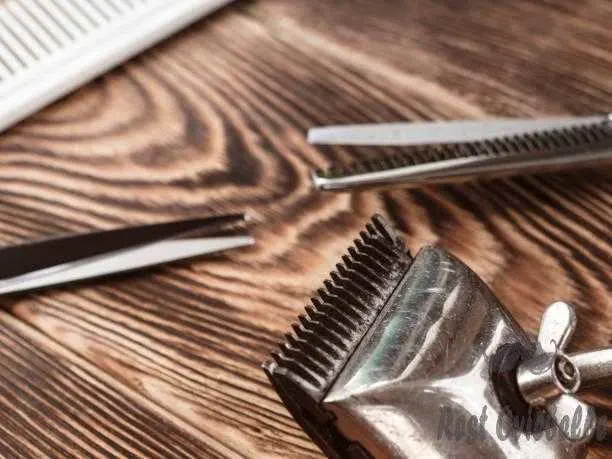 Barber Tools On Wooden Background Scissors VS Beard Trimmer