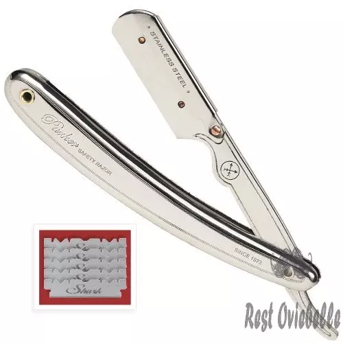 parker sr1 stainless steel straight edge barber razor and 5 shark super stainless blades