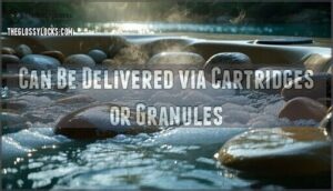 can be delivered via cartridges or granules