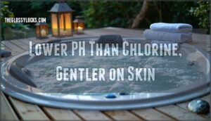 lower ph than chlorine, gentler on skin