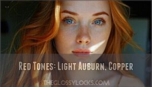 red tones: light auburn, copper