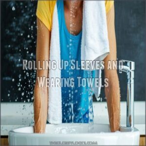 rolling up sleeves and wearing towels
