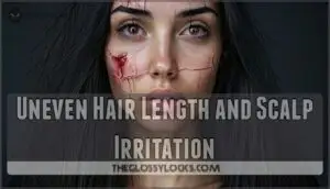 uneven hair length and scalp irritation