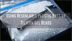 using resealable plastic bags or silicon gel beads