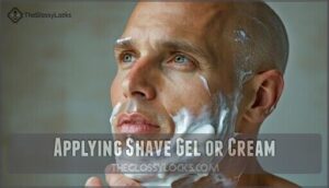 applying shave gel or cream applying shave gel or cream