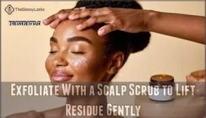 exfoliate with a scalp scrub to lift residue gently