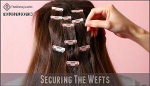 securing the wefts