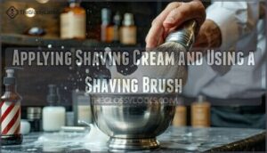 applying shaving cream and using a shaving brush