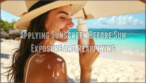 applying sunscreen before sun exposure and reapplying