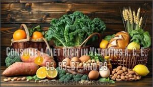 consume a diet rich in vitamins a, c, e, b3, b5, b7, and b9