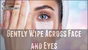 gently wipe across face and eyes