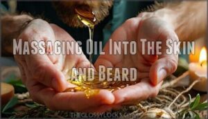 massaging oil into the skin and beard
