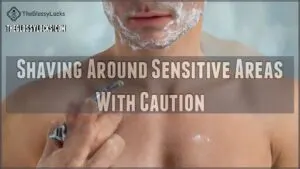 shaving around sensitive areas with caution
