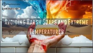 avoiding harsh soaps and extreme temperatures