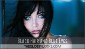 black hair and blue eyes