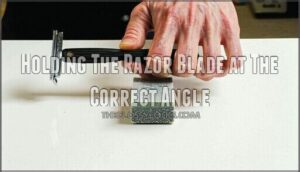 holding the razor blade at the correct angle