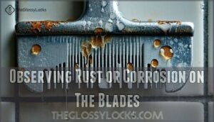 observing rust or corrosion on the blades