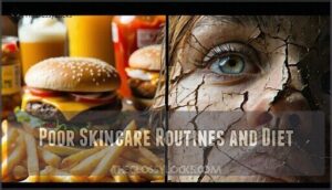 poor skincare routines and diet