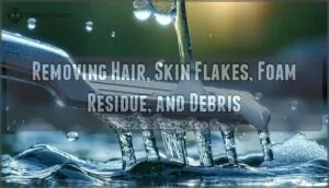 removing hair, skin flakes, foam residue, and debris removing hair, skin flakes, foam residue, and debris