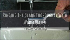 rinsing the blade thoroughly with warm water