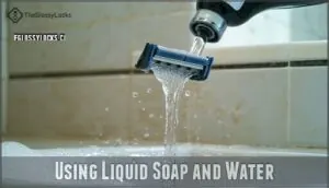 using liquid soap and water using liquid soap and water