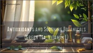 antioxidants and soothing botanicals (green tea, vitamin e)