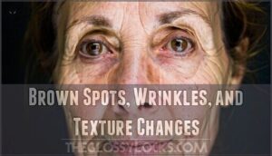 brown spots, wrinkles, and texture changes