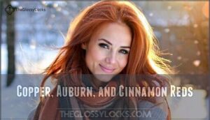copper, auburn, and cinnamon reds
