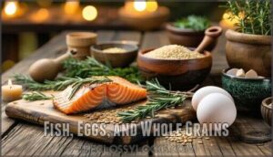 fish, eggs, and whole grains