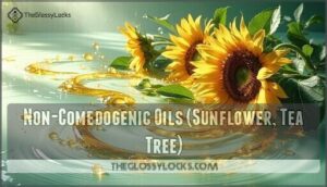 non-comedogenic oils (sunflower, tea tree)