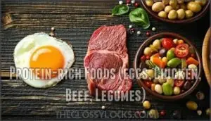 protein-rich foods (eggs, chicken, beef, legumes)