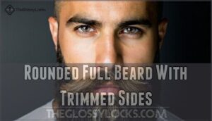 rounded full beard with trimmed sides