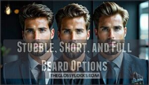 stubble, short, and full beard options