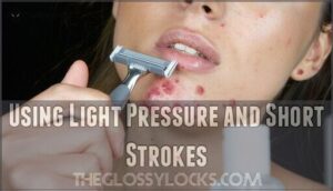 using light pressure and short strokes