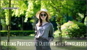 wearing protective clothing and sunglasses