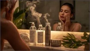 evening routine: double cleanse, targeted treatments, hydration