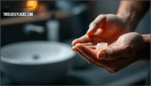 take a small amount and warm between palms take a small amount and warm between palms