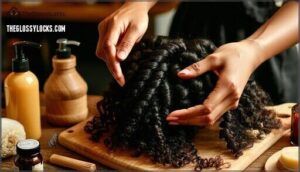 twisting or braiding while damp