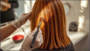 applying dye to roots, lengths, and ends