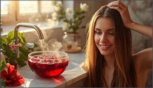 applying hibiscus tea to hair