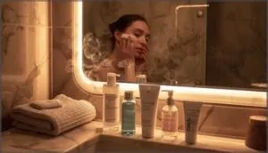 evening routine: double cleanse, targeted treatments, hydration