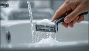 rinsing and cleaning the razor during shaving