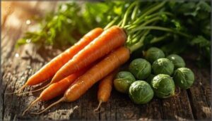 colorful vegetables (carrots, brussels sprouts) colorful vegetables (carrots, brussels sprouts)