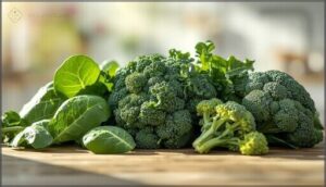 leafy greens (spinach, kale, broccoli) leafy greens (spinach, kale, broccoli)