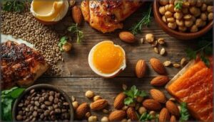 protein-rich foods: eggs, meats, and plant-based options