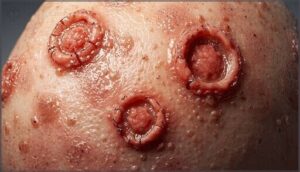 ring-shaped lesions and black dots ring-shaped lesions and black dots