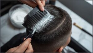 applying the bleach with a comb applying the bleach with a comb