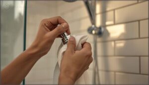 hand-tightening the new shower head hand-tightening the new shower head