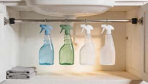 hang spray bottles with a tension rod hang spray bottles with a tension rod