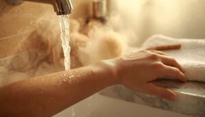 start with warm water on damp skin start with warm water on damp skin